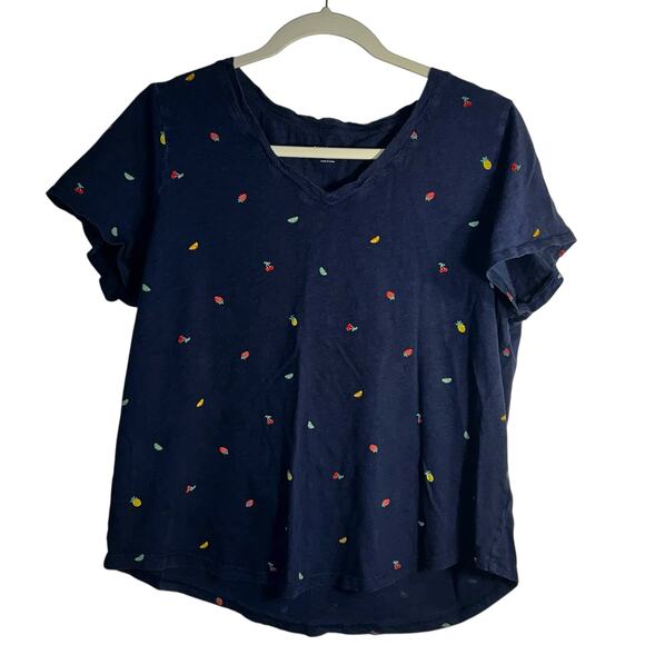 Old Navy EveryWear Slub Knit V-Neck Fruit Print T-Shirt Navy Large - Picture 1 of 8